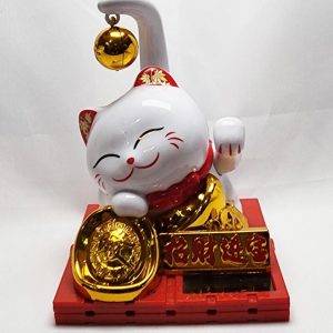 Gato Da Sorte Branco com Energia Solar ( Maneki Neko )
