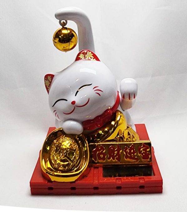 Gato Da Sorte Branco com Energia Solar ( Maneki Neko )