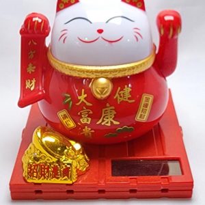 Gato Da Sorte vermelho Energia Solar ( Maneki Neko )